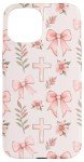 Pink Christian Cross Bow and Flower iPhone 15 Case
