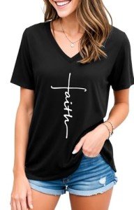 Faith Cross Graphic V-Neck Tee for Moms