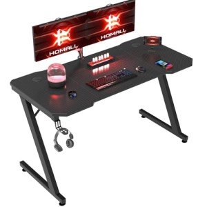 Z Shaped Gaming Desk with Cup Holder & Hook