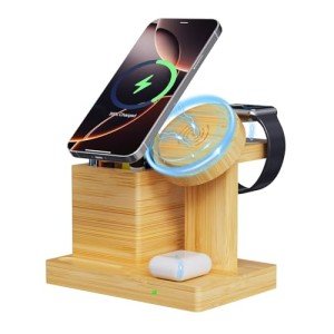 4-in-1 Bamboo Wireless Charger with Pen Holder