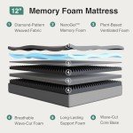 Novilla King Size Mattress, 12 Inch Memory Foam Mattress King for Cool Night Sleep & Pressure Relief, Wave Airflow Foam Mattresses for Heat Dissipation, CertiPUR-US Certified Mattresses in a Box