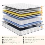 Vesgantti Queen Mattresses, 10 Inch Hybrid Pillow Top Queen Size Mattress in a Box, Memory Foam Pocket Coils Innerspring Mattresses, Fiberglass Free, Pressure Relief, Medium Firm Plush Feel