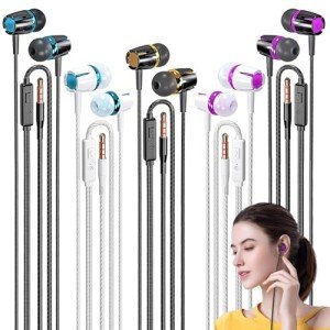 5-Pack Wired Earbuds with Microphone and Heavy Bass