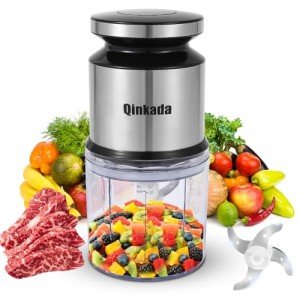 Qinkada Mini Food Processor, 2.5 Cup/ 600 ML Baby Food Maker, 400 W Power Electric Grinder Chopper for Fruit, Vegetable, Meat, Baby Food Puree Blender (Sliver)