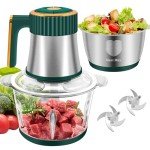 G4S3 Food Processor, 5-Speed Electric Food Chopper, Meat Grinder with 2 Bowls (8 Cup+8 Cup) & 2 Sets of Blades, Meat Processor for Meat, Vegetables, Fruits and Nuts (Green)