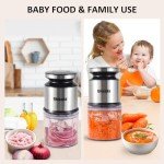 Qinkada Mini Food Processor, 2.5 Cup/ 600 ML Baby Food Maker, 400 W Power Electric Grinder Chopper for Fruit, Vegetable, Meat, Baby Food Puree Blender (Sliver)