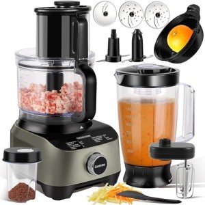 14 Cup Blender and Food Processor Combo for kitchen,large food processor for Vegetable Chopper,Blender,meat grinder,Mixing,Mincing,Slicing,Shredding,Purees & Dough Easy Clean for Home Use,600W