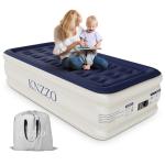 KNZZO Air Mattress Twin with Built-in Pump, Blow Up Mattress with Soft Flocked Top, Leakproof Inflatable Mattress, Foldable Waterproof Air Bed for Home, Guests, Camping, with Storage Bag