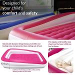 EnerPlex Inflatable Travel Bed with High Speed Pump, Portable Air Mattress for Kids on The Go, Blow up Toddler with Sides – Built-in Safety Bumper - Pink