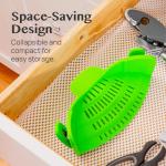 Kitchen Gizmo Snap N' Strain - Collapsible Colander - Clip-On Strainer for Pots and Pans, Cool Kitchen Gadgets - Essential Kitchen Finds and Cooking Tool - Easy to Use, Space-Saving Design, Green