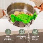Kitchen Gizmo Snap N' Strain - Collapsible Colander - Clip-On Strainer for Pots and Pans, Cool Kitchen Gadgets - Essential Kitchen Finds and Cooking Tool - Easy to Use, Space-Saving Design, Green