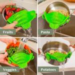Kitchen Gizmo Snap N' Strain - Collapsible Colander - Clip-On Strainer for Pots and Pans, Cool Kitchen Gadgets - Essential Kitchen Finds and Cooking Tool - Easy to Use, Space-Saving Design, Green