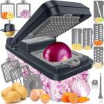 SpaceHacks 12-in-1 Vegetable Chopper, Kitchen Gadgets with 7 Blades, Veggie, Food, Onion Chopper, Cucumber Slicer, Versatile Mandoline, Includes Egg Separator & Finger Guard, Gray