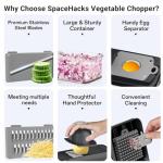 SpaceHacks 12-in-1 Vegetable Chopper, Kitchen Gadgets with 7 Blades, Veggie, Food, Onion Chopper, Cucumber Slicer, Versatile Mandoline, Includes Egg Separator & Finger Guard, Gray
