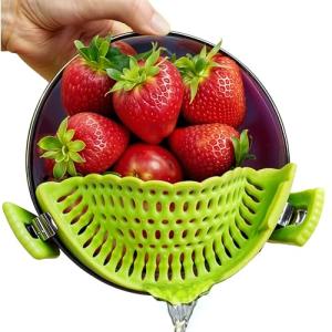 Performore Compact Universal Silicone Snap-On Pot Strainer | Heat-Resistant BPA-Free Clip-On Food Colander | Dishwasher Safe Hands-Free Kitchen Pasta Drainer | Flexible Secure-Grip Clip Strainer