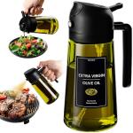 CXINYI - 16oz/470ml Olive Oil Dispenser for Kitchen with Stickers - 2 in 1 Olive Oil Sprayer for Cooking, Air Fryer, and Salad, Black (Light-Proof Kitchen Gadget)