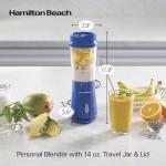Hamilton Beach Portable Blender for Shakes and Smoothies with 14 Oz BPA Free Travel Cup and Lid, Durable Stainless Steel Blades for Powerful Blending Performance, Blue (51132)
