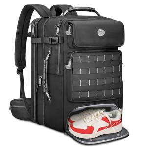 MATEIN Expandable Travel Backpack With Shoe Compartment, 52L Large Luggage Suitcase with Waist Straps & USB Charging Port, 17 Inch TSA Laptop Backpack With 3 Packing Cubes for Men, Black