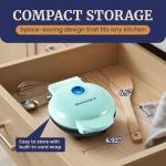 Elite Gourmet EWM015M Electric Nonstick 4.5-inch Mini Waffle Maker, Belgian Waffles, Compact Design, Hash Browns, Keto, Snacks, Sandwich, Eggs, Easy to Clean, Mint