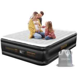 DIVON Air Mattress Queen with Built in Pump,Blow Up Mattress with Wave Pattern in 3 Mins,18'' Quick Inflatable Mattress, Luxury Airbed for Home&Camping,Black,660lbs