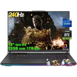ASUS ROG Strix G18 G814 Gaming Laptop 18" QHD 2560x1600 240Hz (100% DCI-P3) Intel 24-Core i9-13980HX 32GB RAM 1TB SSD GeForce RTX 4070 8GB Thunderbolt RGB Backlit Fast Charging Win11 w/ICP Accessory