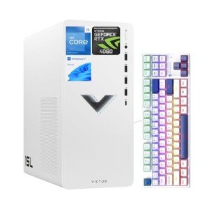 HP Victus 15L VR-Ready RTX 4060 Tower Gaming Desktop, Intel i5-14400F (Beats Intel i7-13650HX), RTX 4060, 32GB RAM, 1TB SSD, Wi-Fi 6, Win11 Home, Bundle with Machenike Mechanical K500B Gaming Keyboard