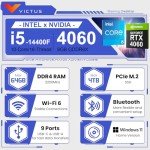 HP Victus 15L VR-Ready RTX 4060 Tower Gaming Desktop, Intel i5-14400F (Beats Intel i7-13650HX), RTX 4060, 32GB RAM, 1TB SSD, Wi-Fi 6, Win11 Home, Bundle with Machenike Mechanical K500B Gaming Keyboard