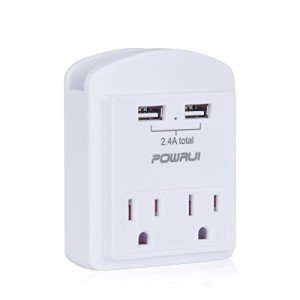 Outlet Extender USB Wall Charger - POWRUI Multi Plug Wall Outlet Splitter with 2-Outlet and 2 USB Ports, Non Surge Protector for Cruise Ship Essentials, White, ETL Listed
