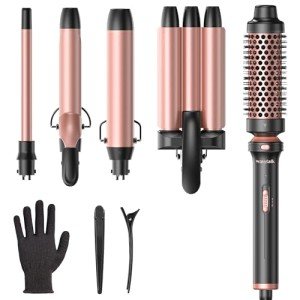 wavytalk curling wand set 5 in 1 curling brush, Pink