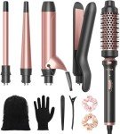 Wavytalk 5 in 1 Curling Iron Set with Thermal Brush and 4 Interchangeable Ceramic Curling Wands (0.5'-1.25'), Instant Heat Up Hair Curling Iron, Rose Gold