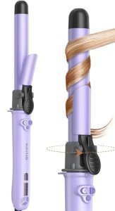 Wavytalk 1 Inch Rotating Curling Iron, Curl Cycle, Automatic Curling Wand for Long Hair, Get Effortless Beach Waves with Self Spinning Barrel up to 430°F with Home Button, Dual Voltage, Purple
