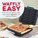 Dash Deluxe No-Drip Waffle Iron Maker Machine 1200W + Hash Browns, or Any Breakfast, Lunch, & Snacks with Easy Clean, Non-Stick + Mess Free Sides, Aqua