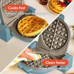 bella Flip-n-Store Belgian Waffle Maker, EverGood™ Ceramic Nonstick Coating, Fits-anywhere™ Kitchenware, Power Indicator Light & Touch Handle, 7” Wide & 1" Deep Plates, 1000 Watt, Surf