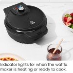 Chefman Anti-Overflow Belgian Waffle Maker w/Shade Selector, Temperature Control, Mess Free Moat, Round Iron w/Nonstick Plates & Cool Touch Handle, Measuring Cup Included, Black