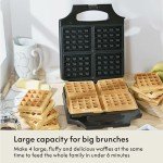 BELLA Classic Waffle Iron, 4 Square Belgian Waffle Maker, Non-stick Extra Large Plates for Easy Cleanup, Cool Touch Handles, Stainless Steel, Black, 1400W