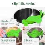 Kitchen Gizmo Snap N' Strain - Collapsible Colander - Clip-On Strainer for Pots and Pans, Cool Kitchen Gadgets - Essential Kitchen Finds and Cooking Tool - Easy to Use, Space-Saving Design, Green