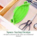 Kitchen Gizmo Snap N' Strain - Collapsible Colander - Clip-On Strainer for Pots and Pans, Cool Kitchen Gadgets - Essential Kitchen Finds and Cooking Tool - Easy to Use, Space-Saving Design, Green