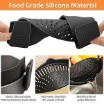 YEVIOR Clip on Strainer for Pots Pan Pasta, Silicone Food Strainer Hands-Free Pan Strainer, Clip-on Kitchen Food Strainer for Spaghetti, Pasta, Ground Beef Fits All Bowls and Pots (Black)