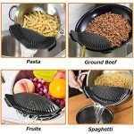 YEVIOR Clip on Strainer for Pots Pan Pasta, Silicone Food Strainer Hands-Free Pan Strainer, Clip-on Kitchen Food Strainer for Spaghetti, Pasta, Ground Beef Fits All Bowls and Pots (Black)