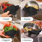 Starkitchen Clip On Strainer for Pots Pans, Silicone Clip-On Colander Pasta Strainer Heat Resistant Food Strainer Kitchen Gadgets for Meat Vegetables Fruit Noodles, Essential Cooking Tools - Black