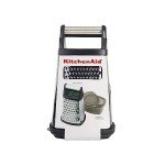 KitchenAid Gourmet 4-Sided Stainless Steel Box Grater for Fine, Medium and Coarse Grate, and Slicing, Detachable 3 Cup Storage Container and Measurment Markings, Dishwasher Safe, 10 inches tall, Black