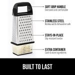 GORILLA GRIP XL 4-Sided Cheese Grater With Container, 100% BPA-Free Stainless Steel Box Graters, Parmesan Shredder, Grate Cheeses, Shred Veggies, Slip Resistant Handle, Dishwasher Safe Zester, Black