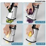 Rainspire Professional Box Grater, Cheese Grater Box for Kitchen Stainless Steel with 4 Sides, Cheese and Spice Graters with Handle for Vegetables, Ginger, Potatoes, Black
