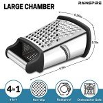 Rainspire Professional Box Grater, Cheese Grater Box for Kitchen Stainless Steel with 4 Sides, Cheese and Spice Graters with Handle for Vegetables, Ginger, Potatoes, Black
