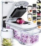 Fullstar All-in-1 Vegetable Chopper and Mandoline Slicer for Kitchen - Cheese Grater, French Fry Cutter, Cheese Slicer - Bonus Handheld Spiralizer Included (6 in 1, Black/White)