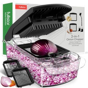 Fullstar Vegetable Chopper - Onion & Veggie Slicer & Spiralizer - 2 in 1 Kitchen Gadget with Container - Home Essentials