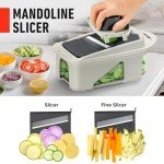 Mueller Pro-Series All-in-One, 12 Blade Mandoline Slicer for Kitchen, Food Chopper, Vegetable Slicer and Spiralizer, Cutter, Dicer, Grater, Kitchen Gadgets Sets with Container, White Sand/Gray