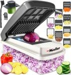Mueller Vegetable Chopper Mandoline Slicer, Food Veggie Chopper, Cheese Grater, Onion Vegetable Cutter with Container, Dicer, Kitchen Gadgets & Essentials, White Sand/Grey