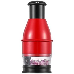 Geedel Food Chopper, Easy to Clean Manual Onion Garlic Nut Veggie Chopper Dicer, Dishwasher Safe Vegetable Cutter with Container for Veggies, Salads, No BPA, Red