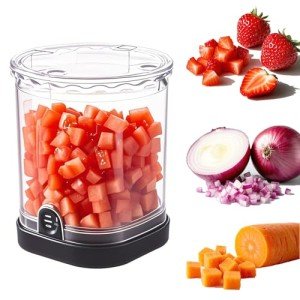 JAYVAR Vegetable Chopper and Fruit Dicer, Fruit Slicer Cup, Food Dicer with Container, Speed Manual Veggie Slicer, Stainless Steel Vegetable Cutting Kitchen Gadgets (Black)